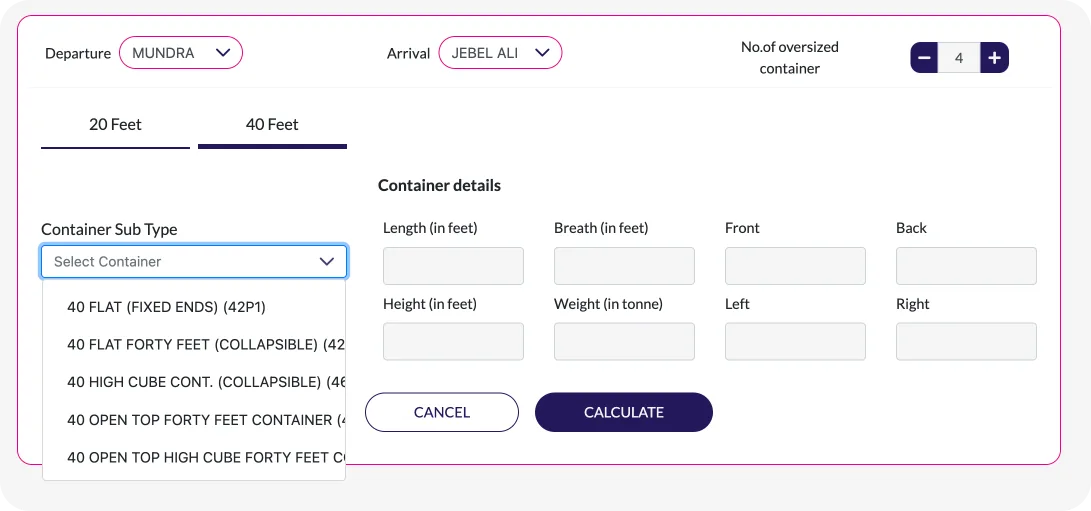 Slot loss calculator for oversized containers